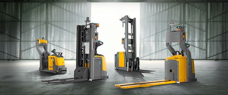 Featuring Image Representing The Automated Guided Machines Isolated On A Warehouse Background.